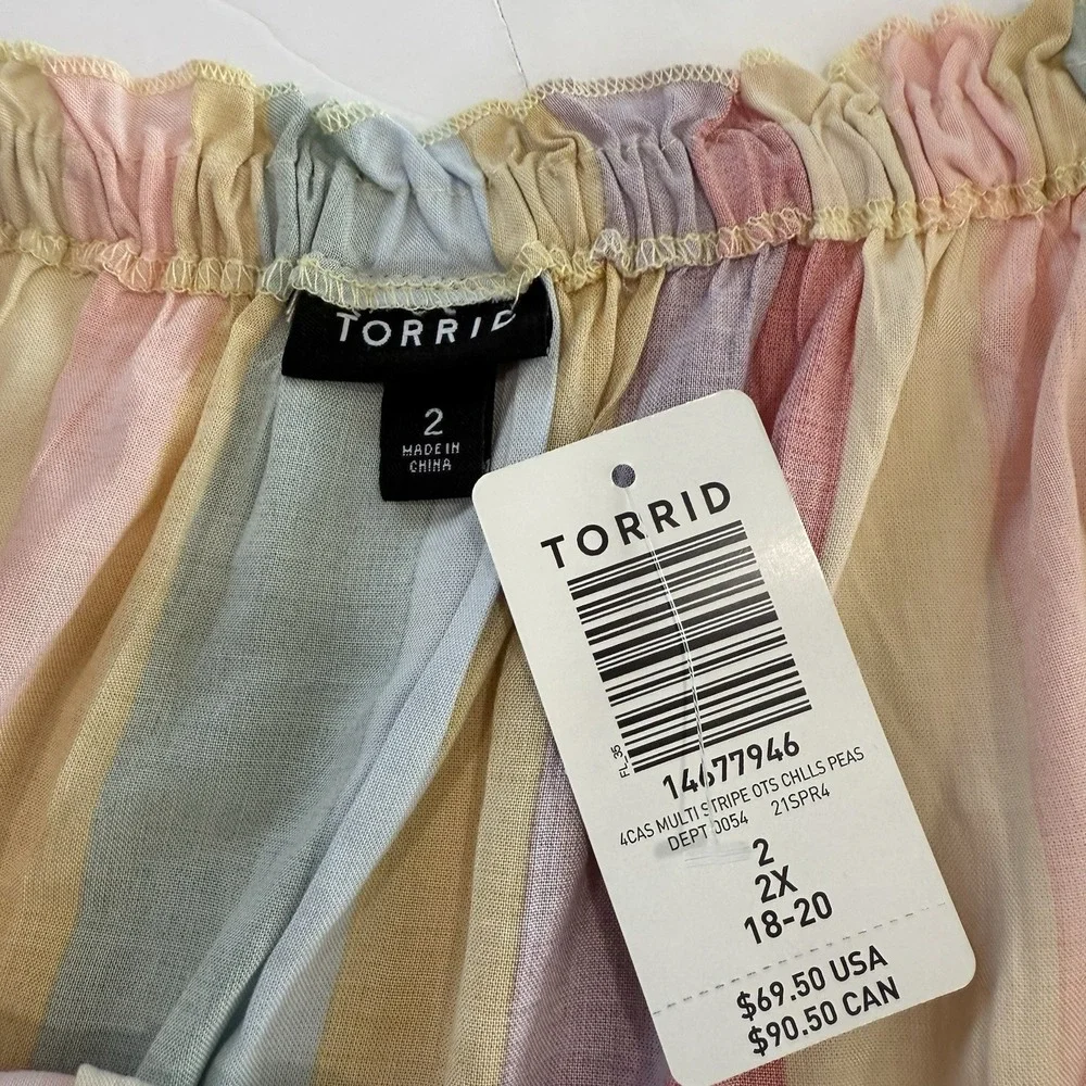Torrid Pastel Stripes M Challis Off‎ Shoulder Midi Dress Size 2X Pockets Tassels